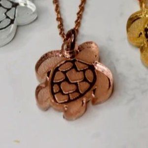 Turtle Necklace Rose Gold Acrylic Pendant with 18 inch Rose Gold Chain